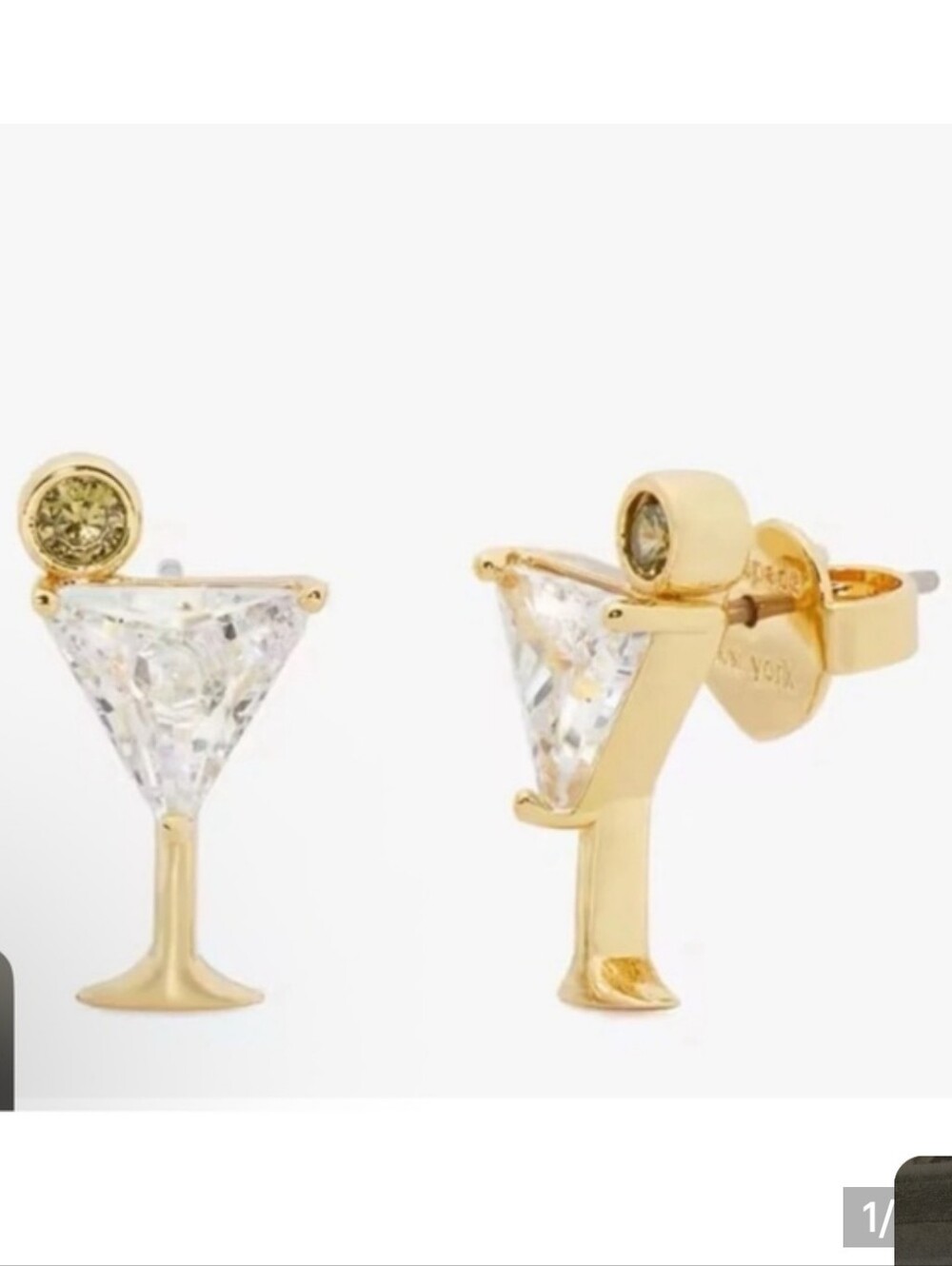 Kate Spade Gold Martini Glass Crystal Stud Earrings